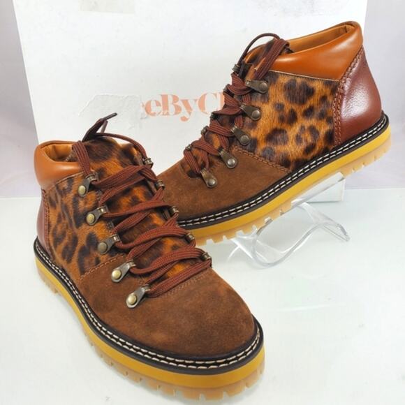 NWT$525 SEE BY CHLOE Eileen Leopard Suede Leather Lace-up Boots Sz 37 (US 6) - Picture 10 of 16